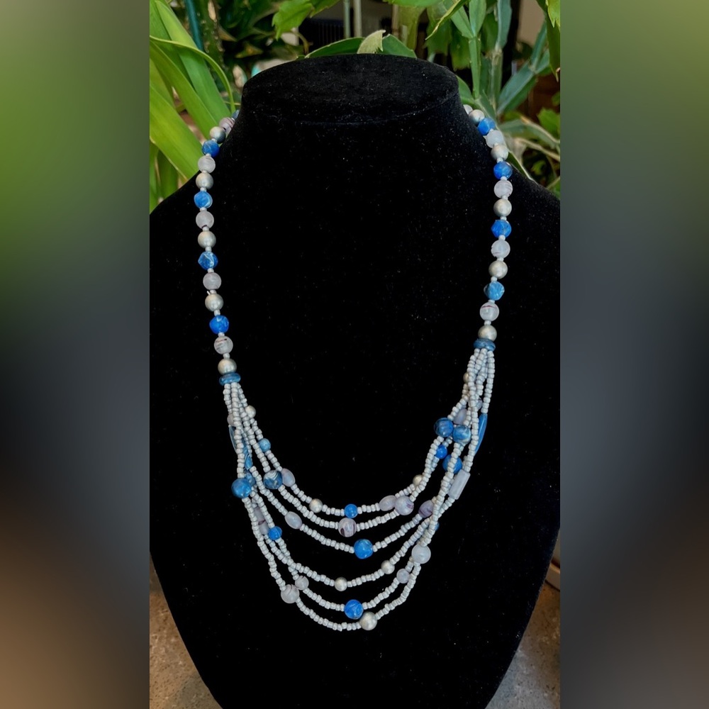 Vintage Blue and Silver Beaded Necklace